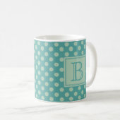 Teal Monogram Polka Dot Pattern Kaffeetasse (VorderseiteRechts)