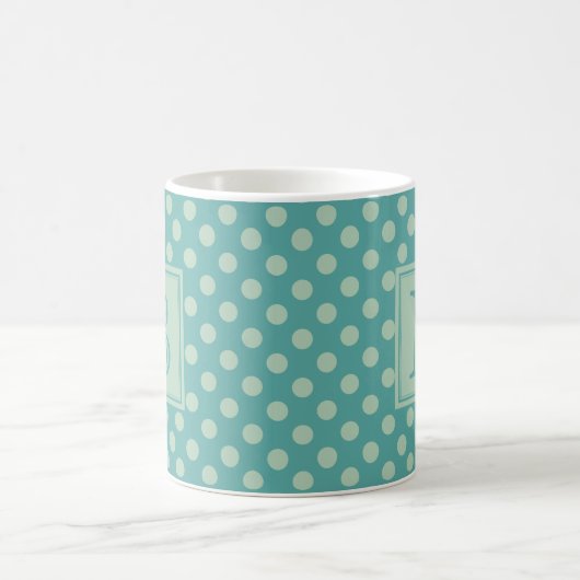 Teal Monogram Polka Dot Pattern Kaffeetasse (Mittel)