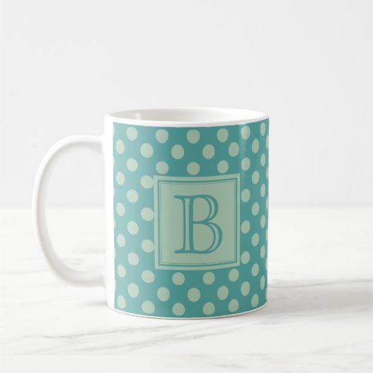 Teal Monogram Polka Dot Pattern Kaffeetasse (Links)