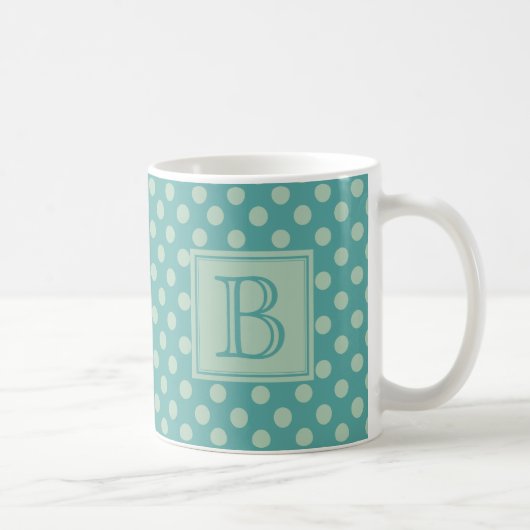 Teal Monogram Polka Dot Pattern Kaffeetasse (Rechts)