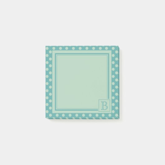 Teal Monogram Polka Dot Pattern Post-it Klebezettel (Vorderseite)