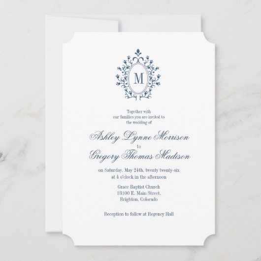 Teal Monogram Wedding Invitation Einladung (Vorderseite)