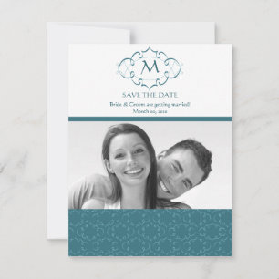 Teal-Monogramm-Karten zur Speicherung des Hochzeit Save The Date