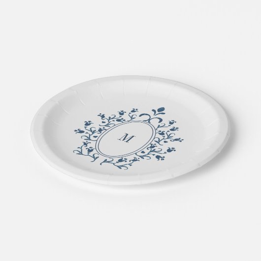 Teal-Monogramm-Teller Pappteller (Schrägansicht)