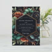 Teal Moody Bloom Hochzeit Einladung (Stehend Vorderseite)