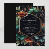 Teal Moody Bloom Hochzeit Einladung (Vorne/Hinten)