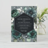 Teal Moody Bloom Hochzeit Einladung (Stehend Vorderseite)