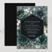 Teal Moody Bloom Hochzeit Einladung (Vorne/Hinten)