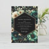 Teal Moody Floral Wedding Einladung (Stehend Vorderseite)