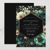 Teal Moody Floral Wedding Einladung (Vorne/Hinten)