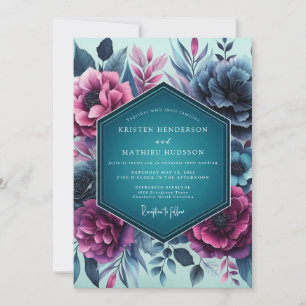 Teal Moody Florale Hochzeitsromanze Einladung