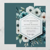 Teal Moody Winter Wedding Einladung (Vorne/Hinten)