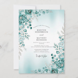 Teal Mystischer Botanischer Winterhochzeit Einladung