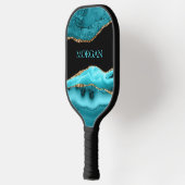 Teal Name, Black, Gold & Teal Agate Pickleball Schläger (Links)