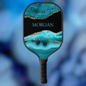 Teal Name, Black, Gold & Teal Agate Pickleball Schläger