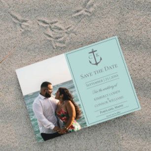 Teal-nautisches Monogrammfoto - Heiratsdatum Save The Date