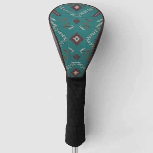 Teal Navajo Tribal Geometric Pattern Golf Headcover (Vorderseite)