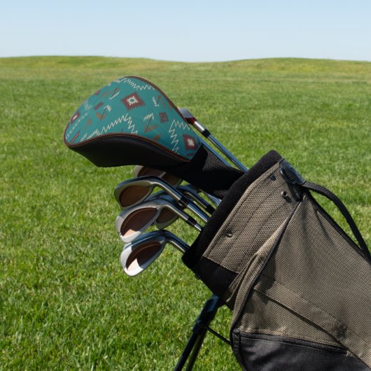 Teal Navajo Tribal Geometric Pattern Golf Headcover (In SItu)