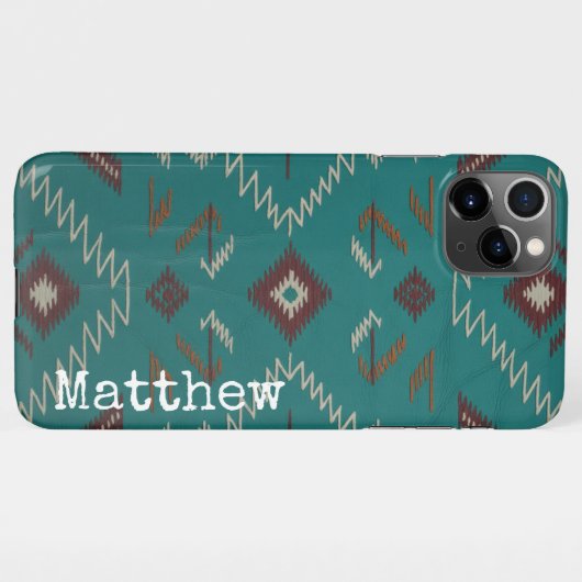 Teal Navajo Tribal Geometric Pattern Phone Case iPhone Hülle (Rückseite (Horizontal))