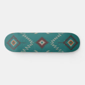 Teal Navajo Tribal Geometric Pattern Skateboard (Horizontal)