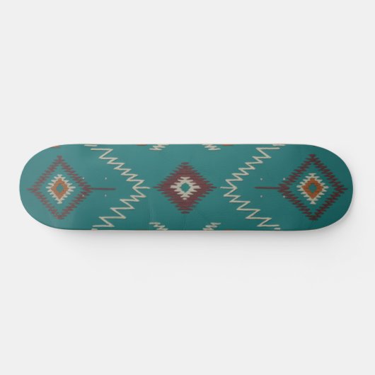 Teal Navajo Tribal Geometric Pattern Skateboard (Horizontal)