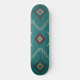 Teal Navajo Tribal Geometric Pattern Skateboard