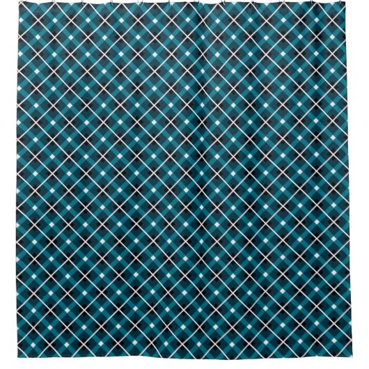 Teal & Navy Geometric Grid Pattern Duschvorhang (Vorderseite)