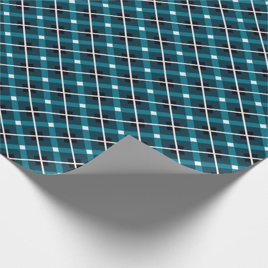 Teal & Navy Geometric Grid Pattern Geschenkpapier (Ecke)