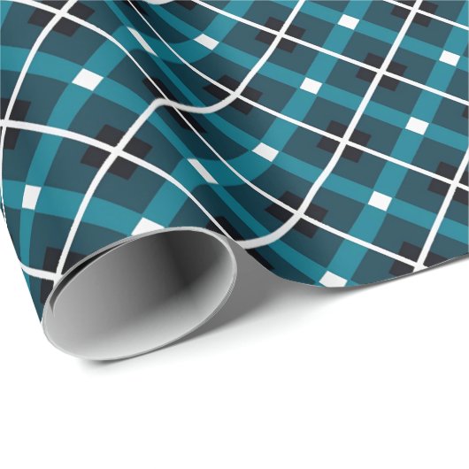 Teal & Navy Geometric Grid Pattern Geschenkpapier (Rolleneckpunkt)
