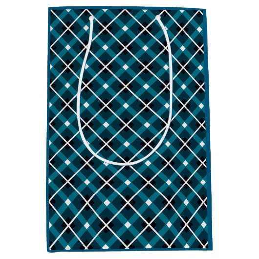 Teal & Navy Geometric Grid Pattern Mittlere Geschenktüte (Vorderseite)
