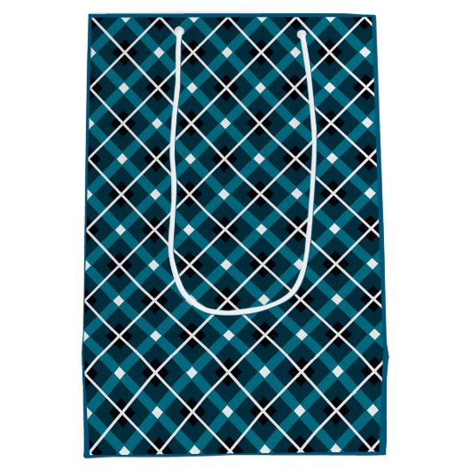 Teal & Navy Geometric Grid Pattern Mittlere Geschenktüte (Rückseite)