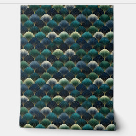 Teal Navy Gold Art Deco Fan Pattern Tapete