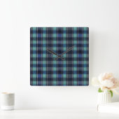 Teal & Navy Tartan Plaid Round Wall Clock Quadratische Wanduhr (Zuhause)