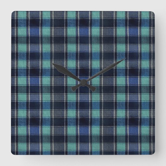 Teal & Navy Tartan Plaid Round Wall Clock Quadratische Wanduhr (Vorderseite)