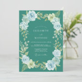 Teal-Nebel-Botanische Hochzeit Einladung (Stehend Vorderseite)