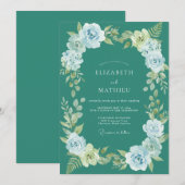 Teal-Nebel-Botanische Hochzeit Einladung (Vorne/Hinten)