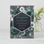 Teal Noir Anemone Hochzeit Einladung (Stehend Vorderseite)