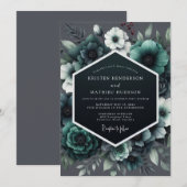 Teal Noir Anemone Wedding Einladung (Vorne/Hinten)
