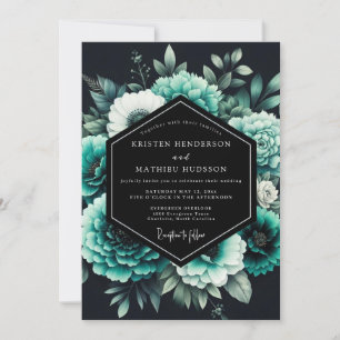 Teal Noir Botanische Hochzeit Einladung