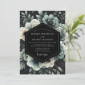 Teal Noir Florale Hochzeit Einladung (Stehend Vorderseite)