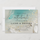 Teal Ocean Tide & Gold Ethereal Shoreline Wedding Einladung (Vorderseite)