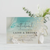 Teal Ocean Tide & Gold Ethereal Shoreline Wedding Einladung (Stehend Vorderseite)