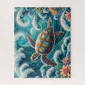 Teal Ocean Wave With  Turtle Puzzle (Vertikal)
