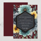 Teal & Ochre Boho-Hochzeitsblumen Einladung (Vorne/Hinten)