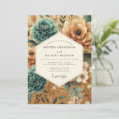 Teal Ochre Harvest Wedding Einladung (Stehend Vorderseite)