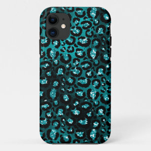 Teal Ombre & Black Glam Glitter Leopardenflecken Case-Mate iPhone Hülle