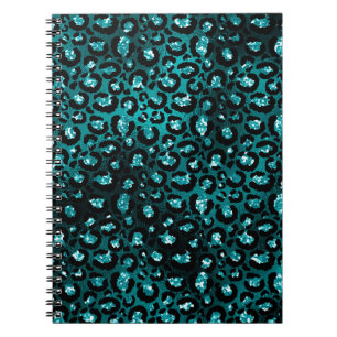 Teal Ombre & Black Glam Glitter Leopardenflecken Notizblock