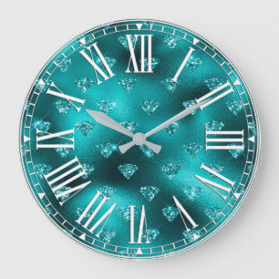 Teal Ombre Glam Glitter Diamanten Muster Große Wanduhr