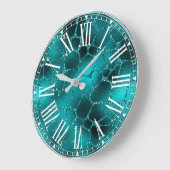Teal Ombre Glam Glitter Giraffe Spots Pattern Große Wanduhr (Winkel)