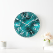 Teal Ombre Glam Glitter Giraffe Spots Pattern Große Wanduhr (Zuhause)